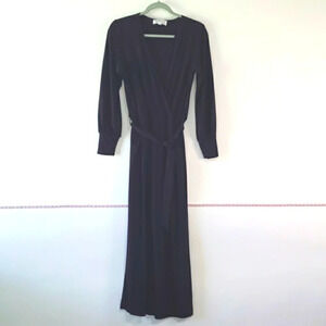 Nikki Poulos Jumpsuit Long Sleeved Pockets Belt Elastic Waist Wine Merlot Small